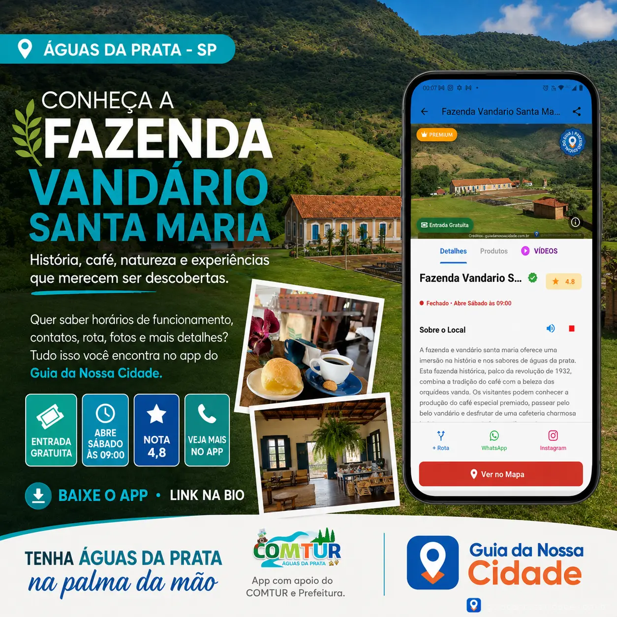 Aplicativo Guia da Nossa Cidade mostrando a Fazenda Vandário Santa Maria em Águas da Prata